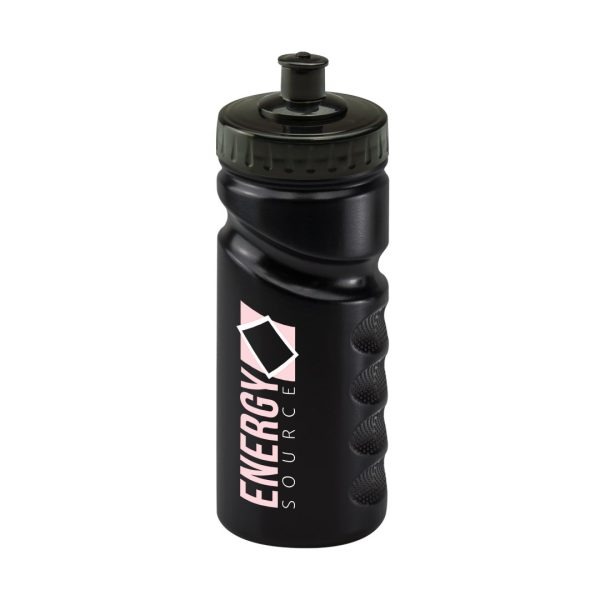 Reusable Water Bottle FingerGrip500 BlackBody BlackPushPullLid Branded